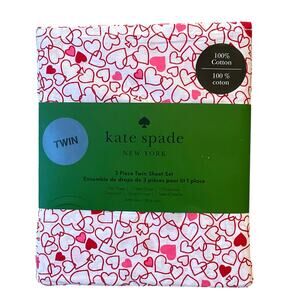 KATE SPADE Valentine's Day Pink Red Outline Hearts TWIN Cotton Sheet Set New